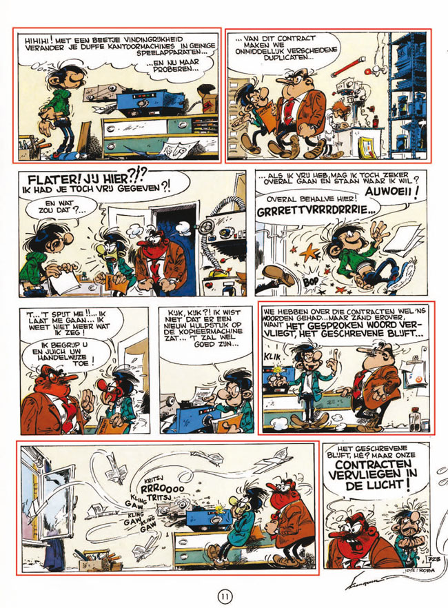 Esempio di tavola di Spirou, Fantasio e Gaston Lagaffe